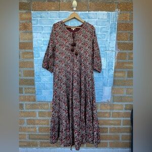 Pink chicken New York tassel floral maxi dress size large